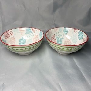 Set of 2 Prima Designs Christmas Tree & Ornament and Bells Winter Holiday Bowls